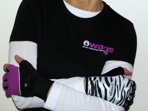 An image of someone wearing two different fitness WAGs gloves that help you deal with wrist pain